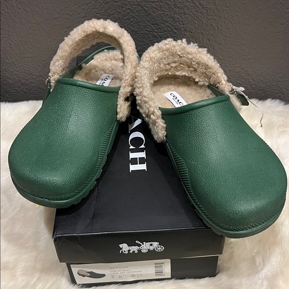 Coach Lola Green Clogs with Shearling Lining - Picture 5 of 9